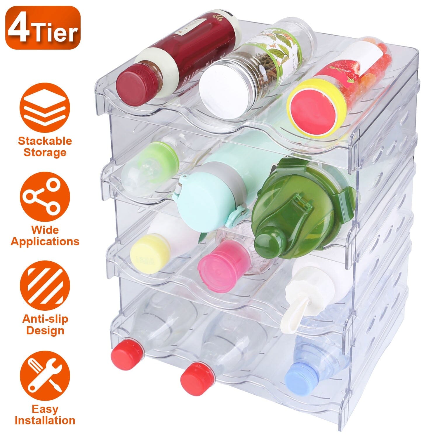 4-Tier Bottle Storage 12 Bottles Transparent Stackable Organizer Holder Shelf Clearance Reliable