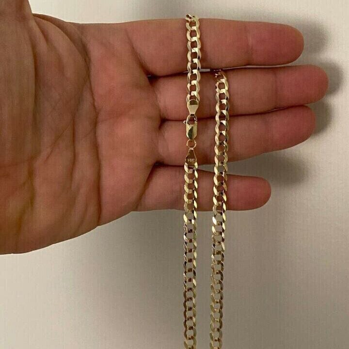 10k Yellow Gold 5MM Curb Chain Cuban Link Necklace 16-30 Made In Italy Outlet New Arrival
