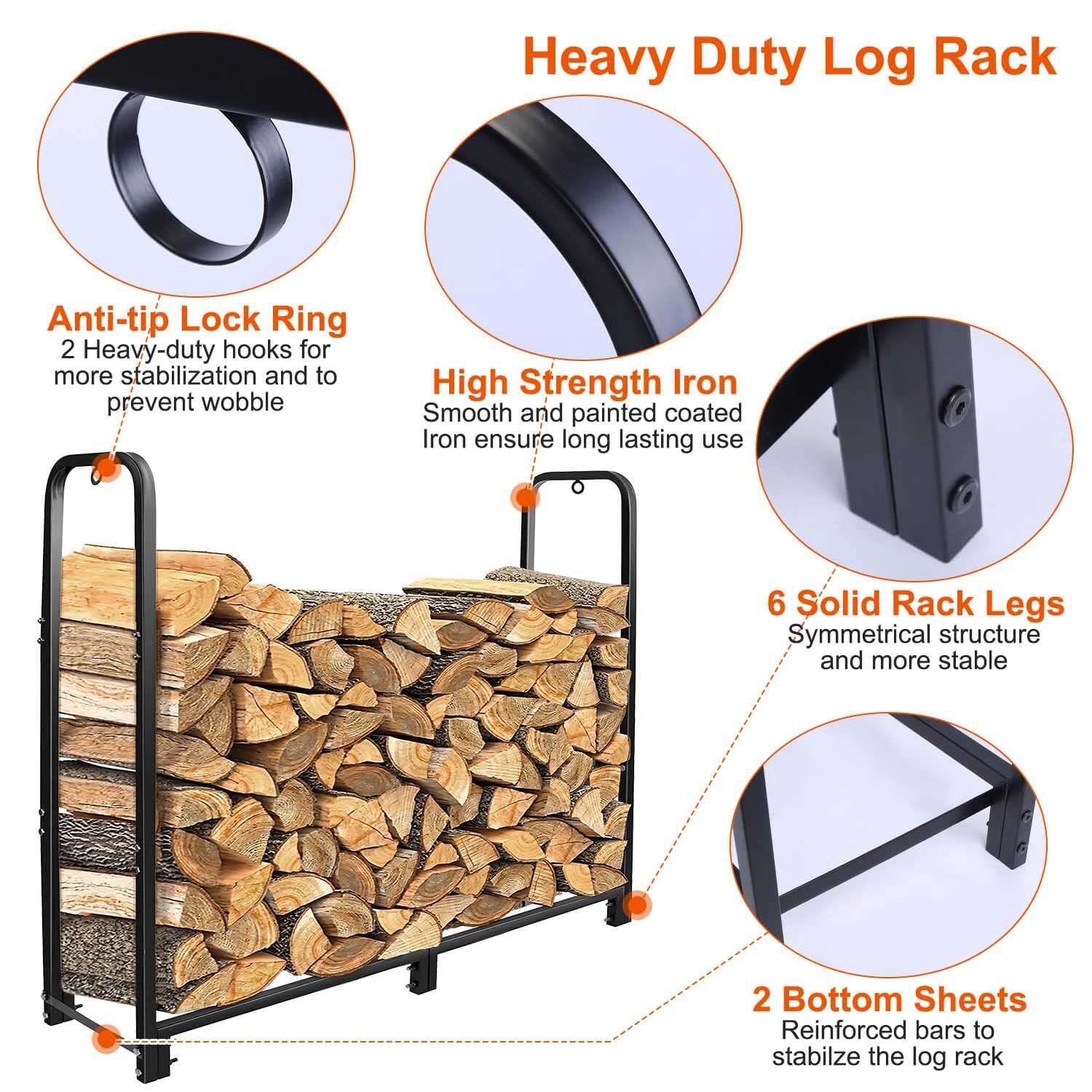 Firewood Log Rack 2500lbs Iron Storage Stacking Rack View