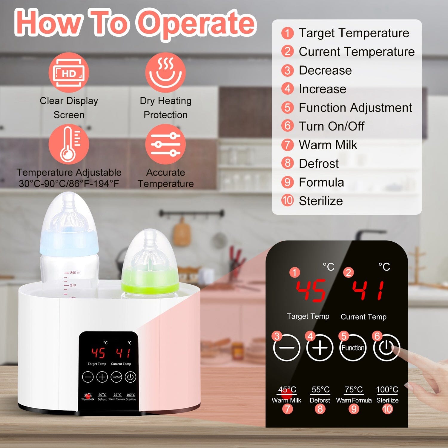 Electric Baby Milk Bottle Warmer Fit with 4 Heating Modes Adjustable Temperature Display Screen Huge Surprise For Sale