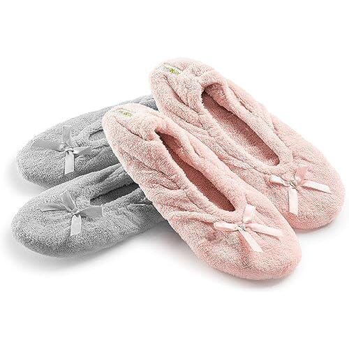 2-Pairs: Roxoni Women's Terry Classic Cotton & Velour Ballerina Slippers Cheap Low Shipping