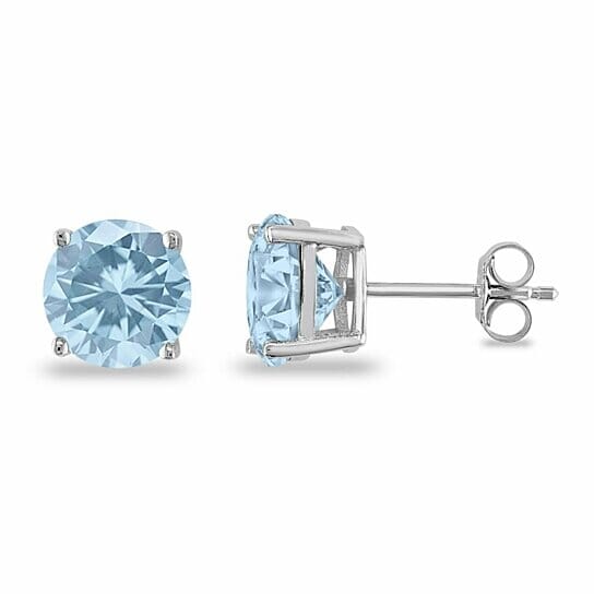 March Birthstone Aquamarine 925 Sterling Silver Round Cz Stud Casting Earrings New Styles For Sale