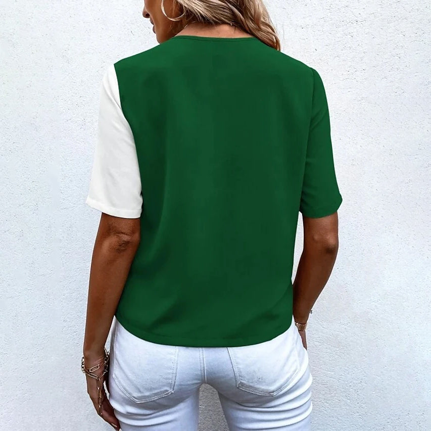 Women's Pocket Button V-Neck Short Sleeve Shirt Outlet Huge Surprise