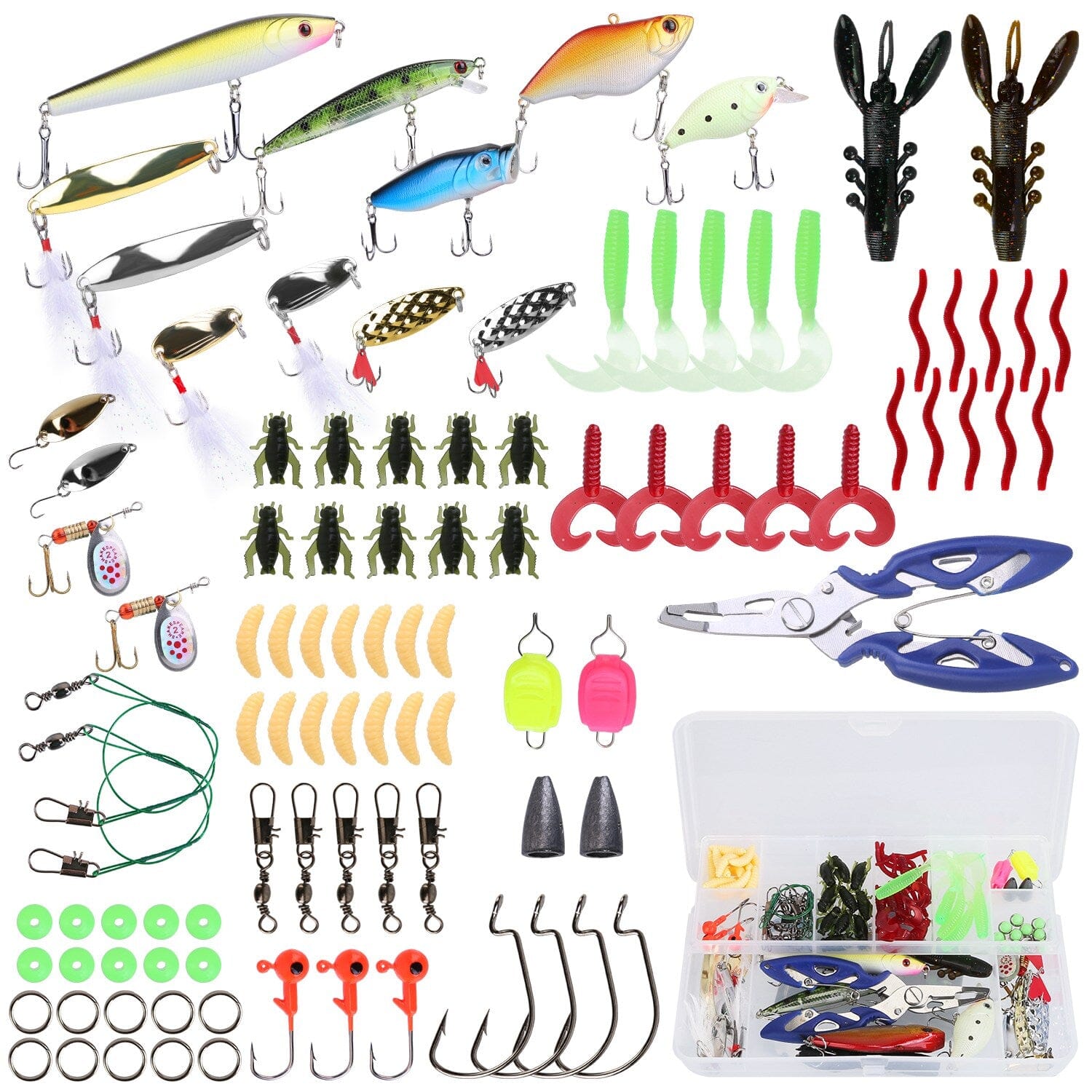 101-Pieces: Fishing Lure Kit Soft Plastic Fishing Baits Set with Soft Worms Crankbaits Box Cheap Online Online