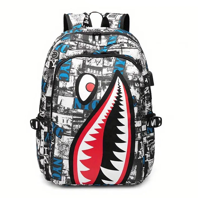 Shark Patterned Nylon Student Backpack Explore Online