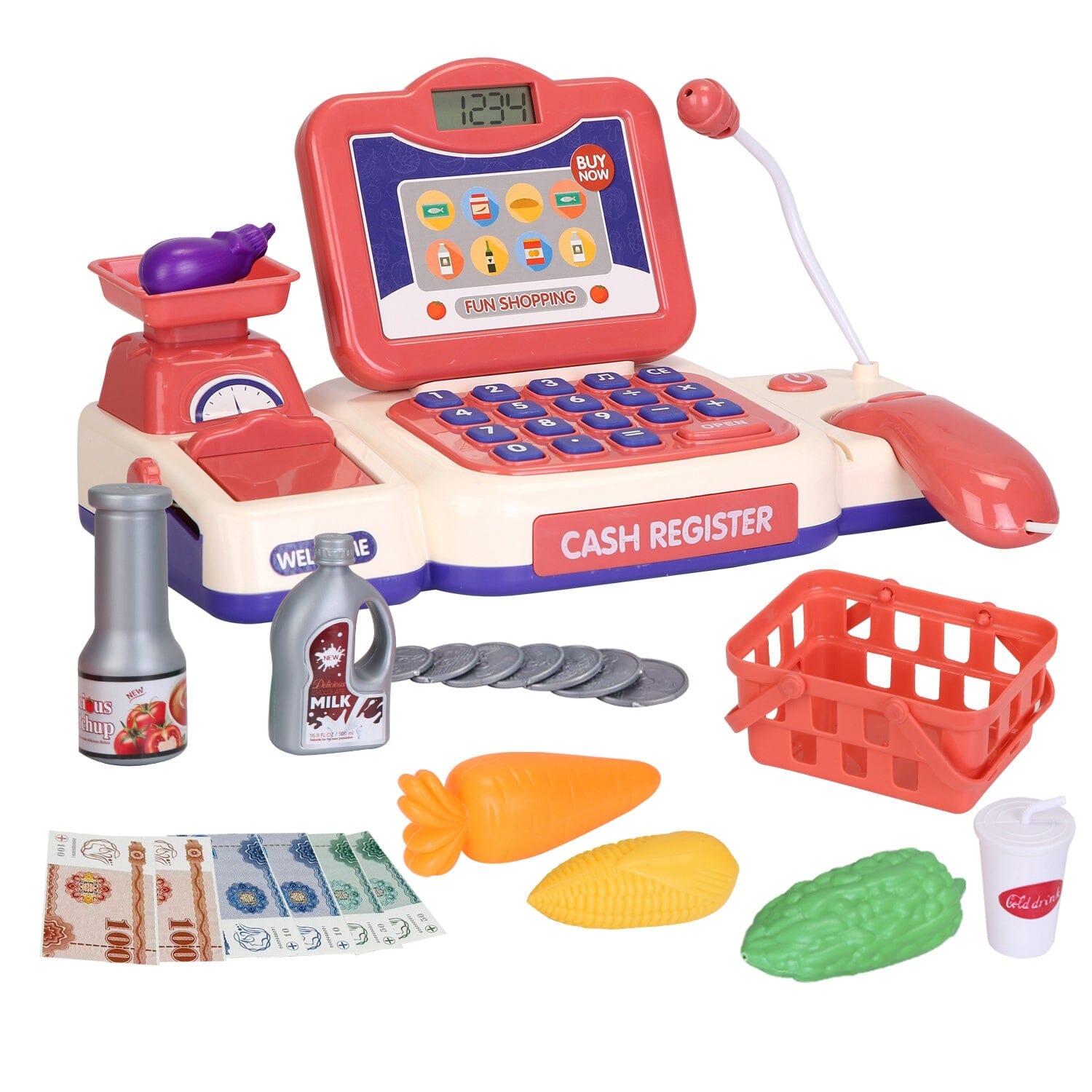 Kids Cash Register Pretend Play Cashier Toy with Scanner Calculator Real Cheap Online