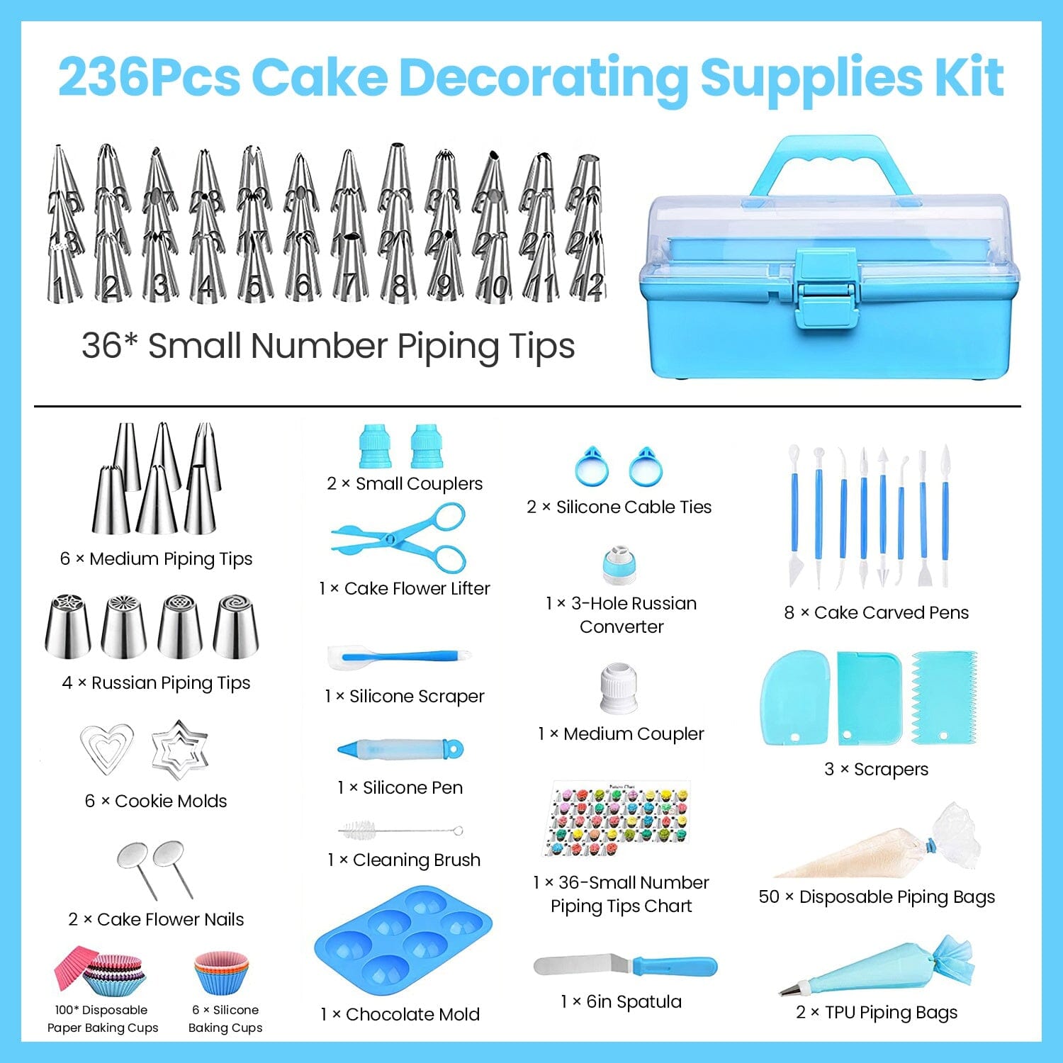 236-Pieces: Cake Decorating Kit Baking Tool with Piping Tips Couplers Cheap Sale Best Wholesale