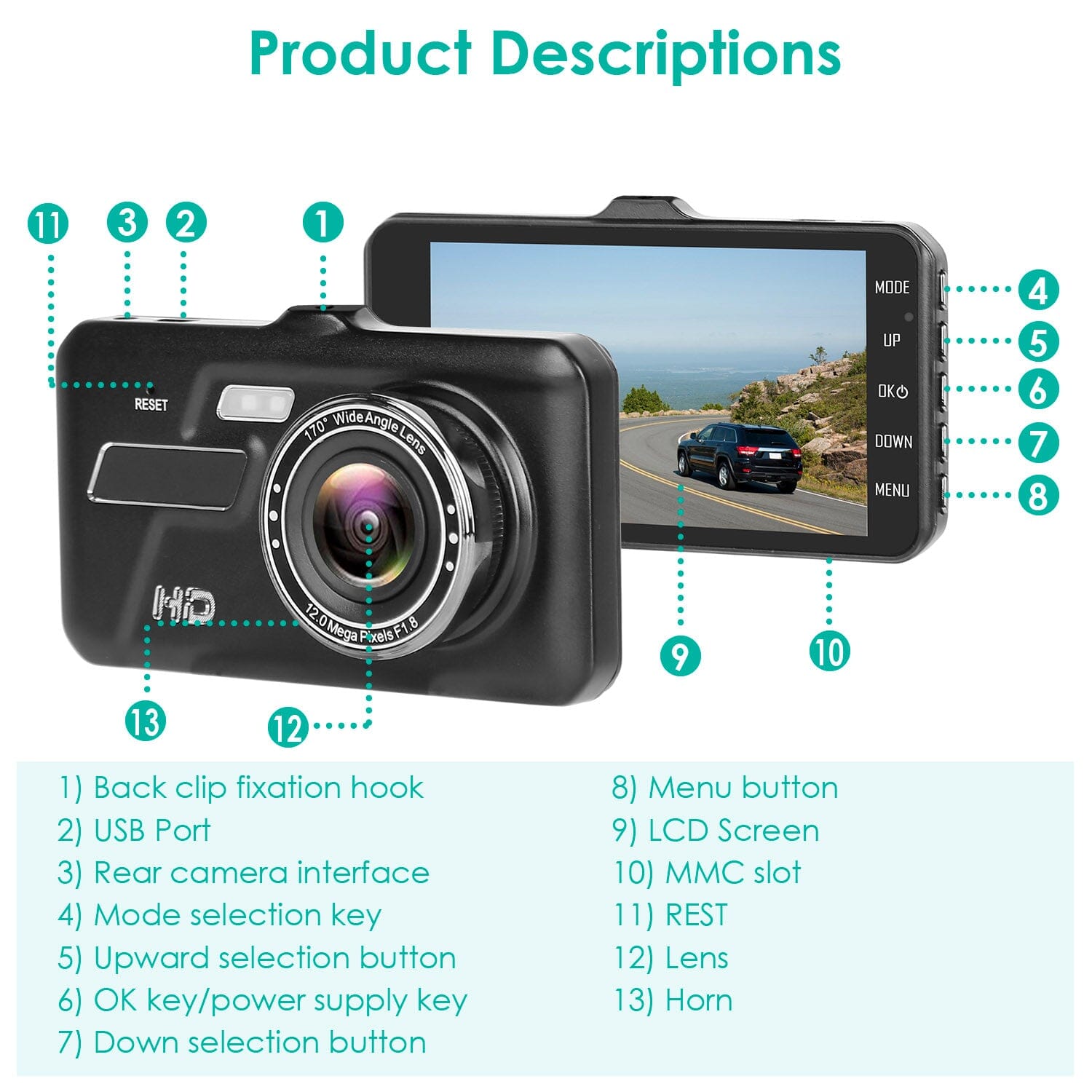 1080P 4-Inch Touch Screen Dual Dash Cam Free Shipping Supply