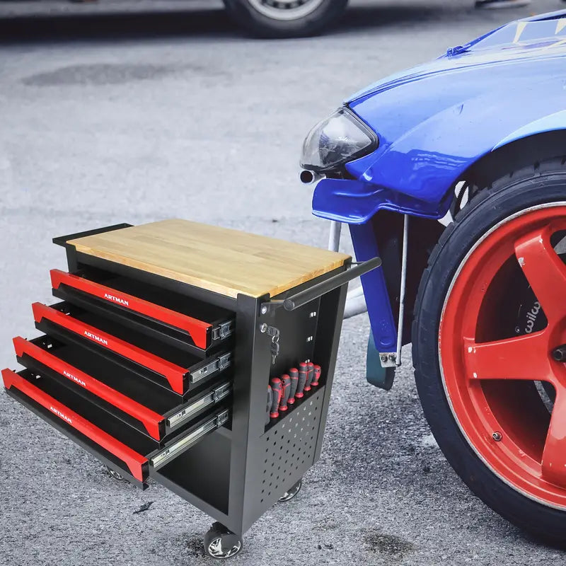 4 Drawers Multifunctional Tool Cart With Wheels And Wooden Top Cheap Real Eastbay