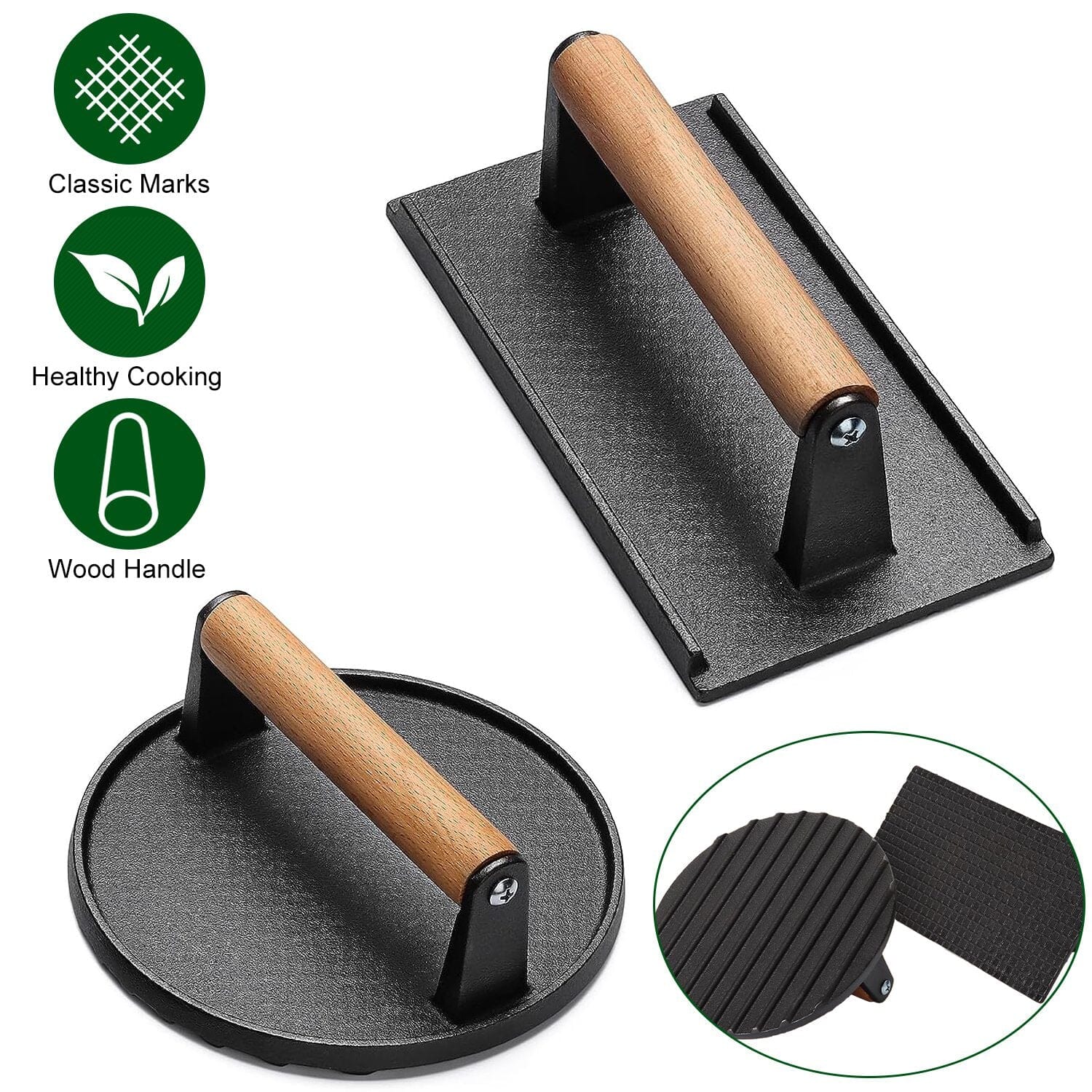 2-Pieces: Cast Iron Grill Press Pre-Seasoned Steak Weights Smash Burger Press From China Free Shipping Low Pice