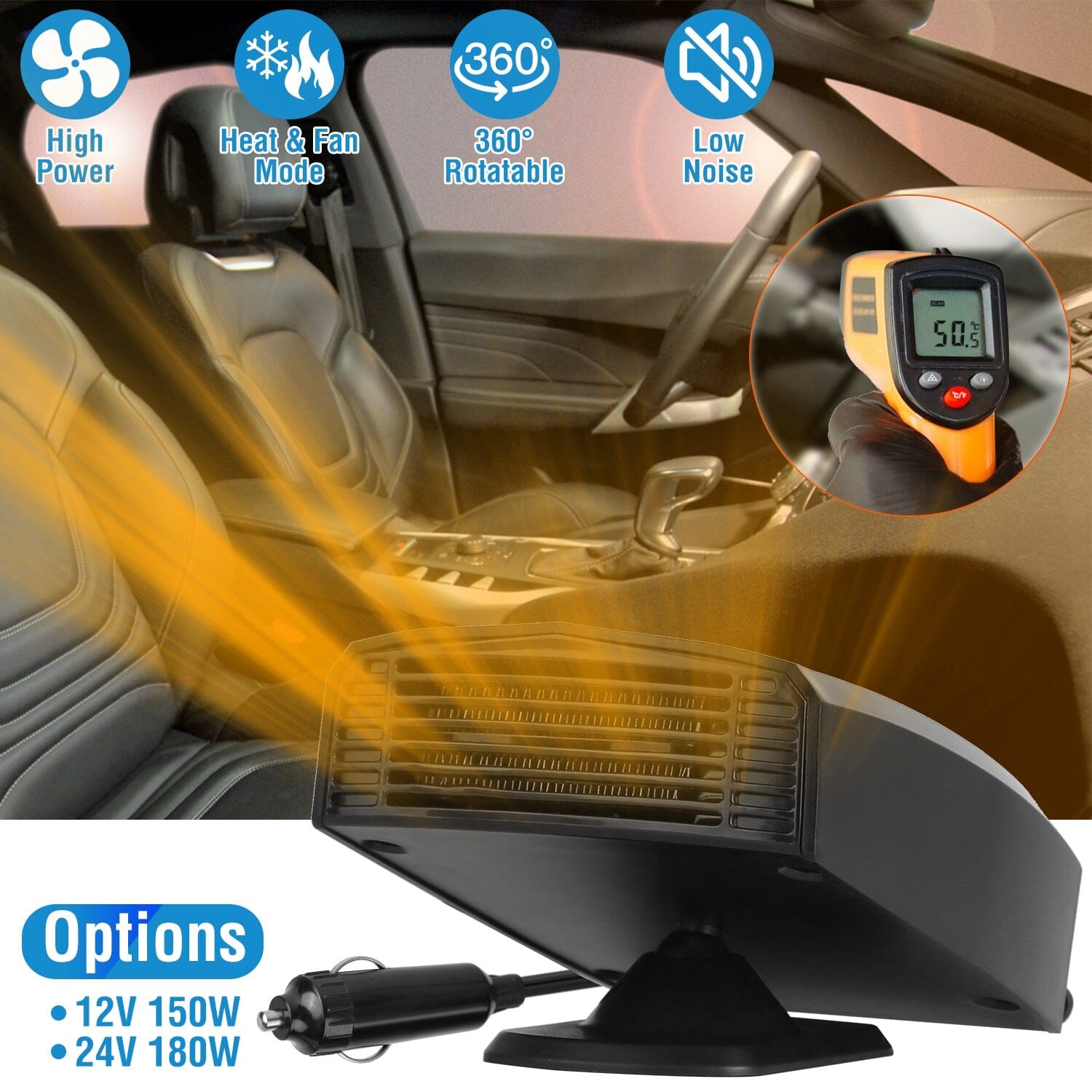 Portable Car Heater Heating Fan 2-in-1 Defroster Defogger Demister Windshield Heater Amazon Sale Online