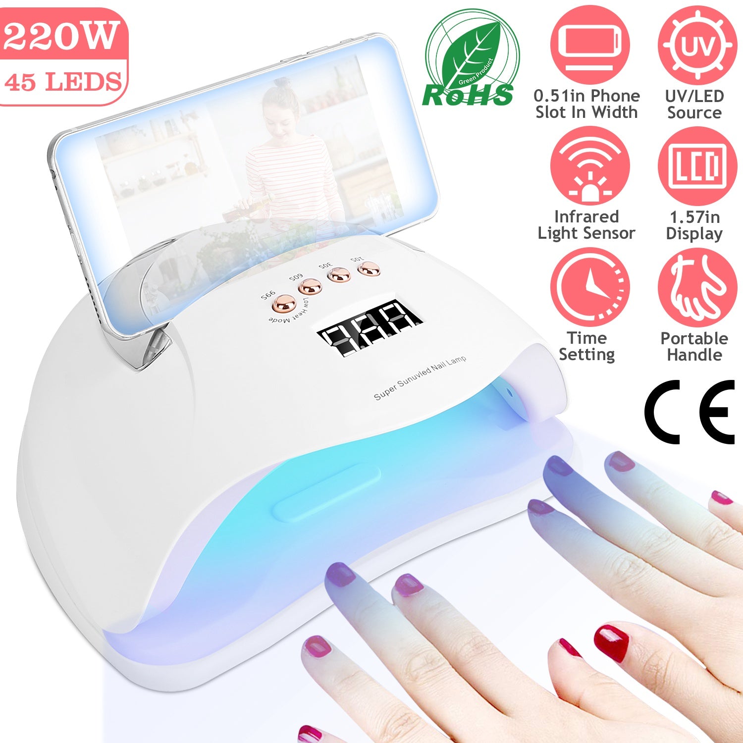 220W UV LED Nail Lamp Gel Polish Dryer Visit New