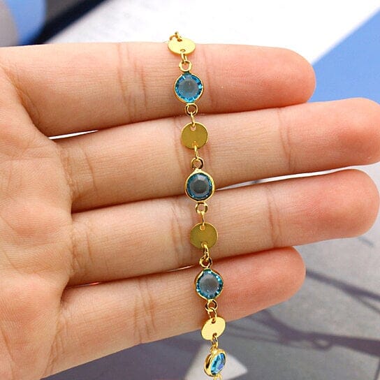 18k Gold Filled High Polish Finish Aquamarine Crystal Ankle Bracelet Free Shipping Cheap