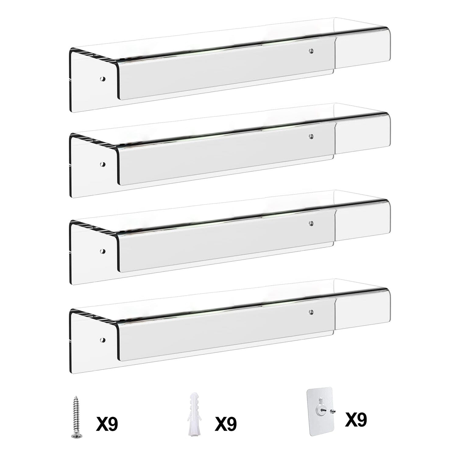 4-Pack: 15 inches Clear Acrylic Floating Shelves with 2 Mounting Ways With Paypal For Sale