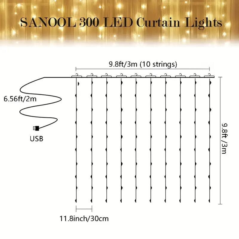 300 LED Curtain Fairy Lights For Sale Online