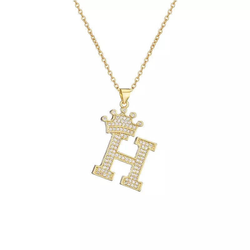 Stainless Steel Gold Overlay Hip Hop Crown A-Z Letters Necklace for Men and Women Outlet Buy