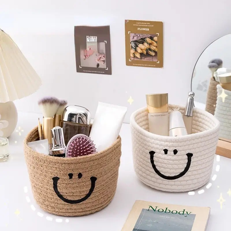 Happy Face Woven Storage Basket Cheap Sale Best Store To Get