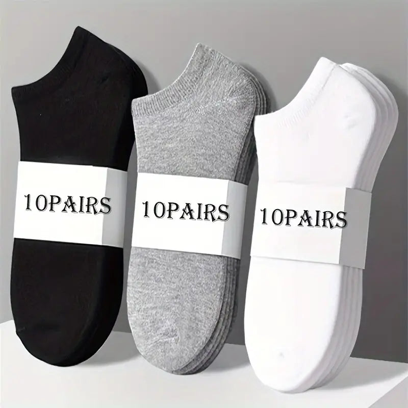 10-Pairs: Men's Solid Sport Low Cut Socks, Breathable Sweat-absorbing Comfy Soft Casual Simple Style Socks Discount Shop