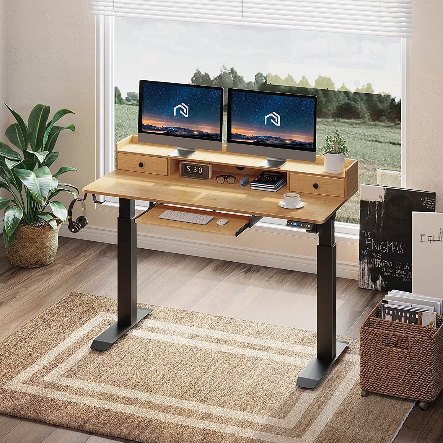 Rolanstar Height Adjustable Desk Standing Desk with Keyboard Tray and Monitor Shelf Tumblr Sale Online