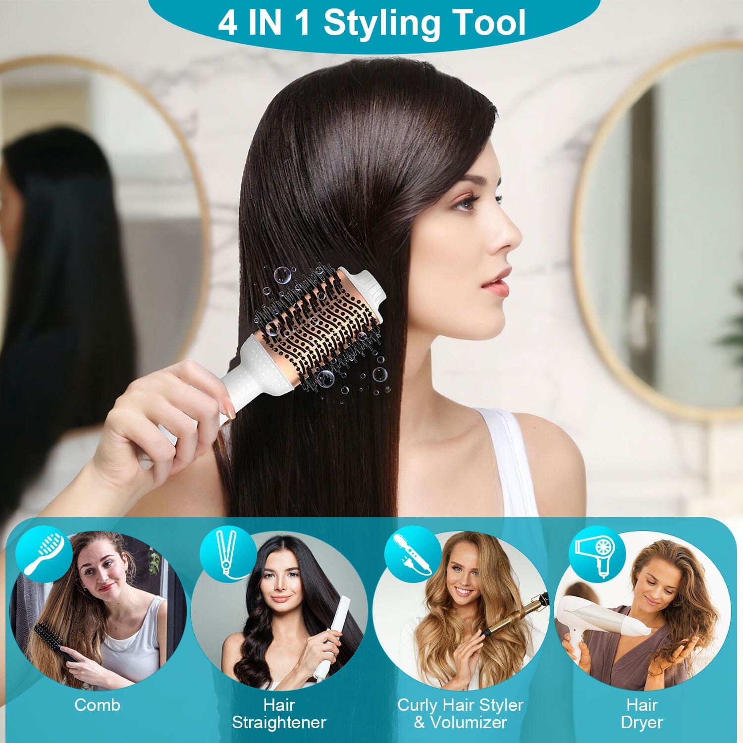 4-in-1 Hari Dryer Brush Curling Styler Volumizer Straightener Negative Ion Anti-Frizz 2025 New