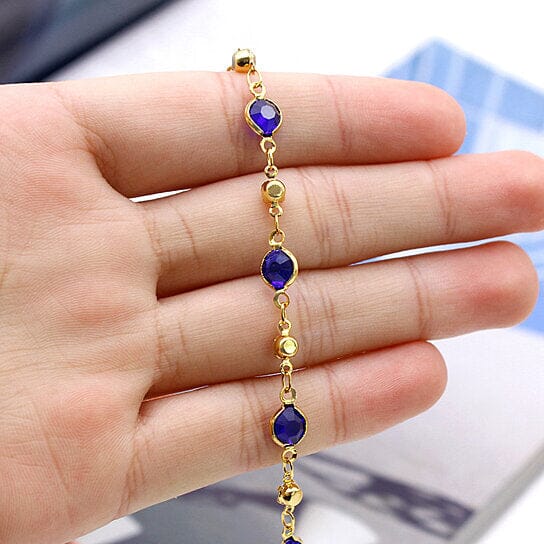 18k Gold Filled High Polish Finish Blue Crystal Ankle Bracelet Quality Free Shipping Outlet