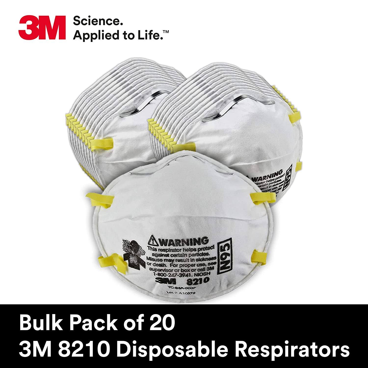 20-Pack: 3M Personal Protective Equipment 8210 Particulate Respirator Excellent