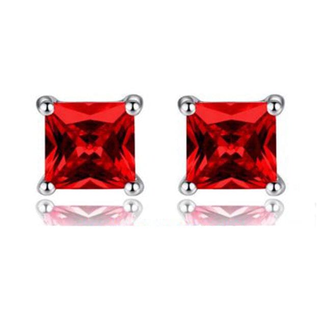 925 Ruby Square Shape Stud Earrings Discount Pay With Paypal