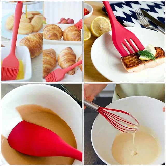 5-Pieces: Silicone Cooking Utensils Sets Clearance Free Shipping