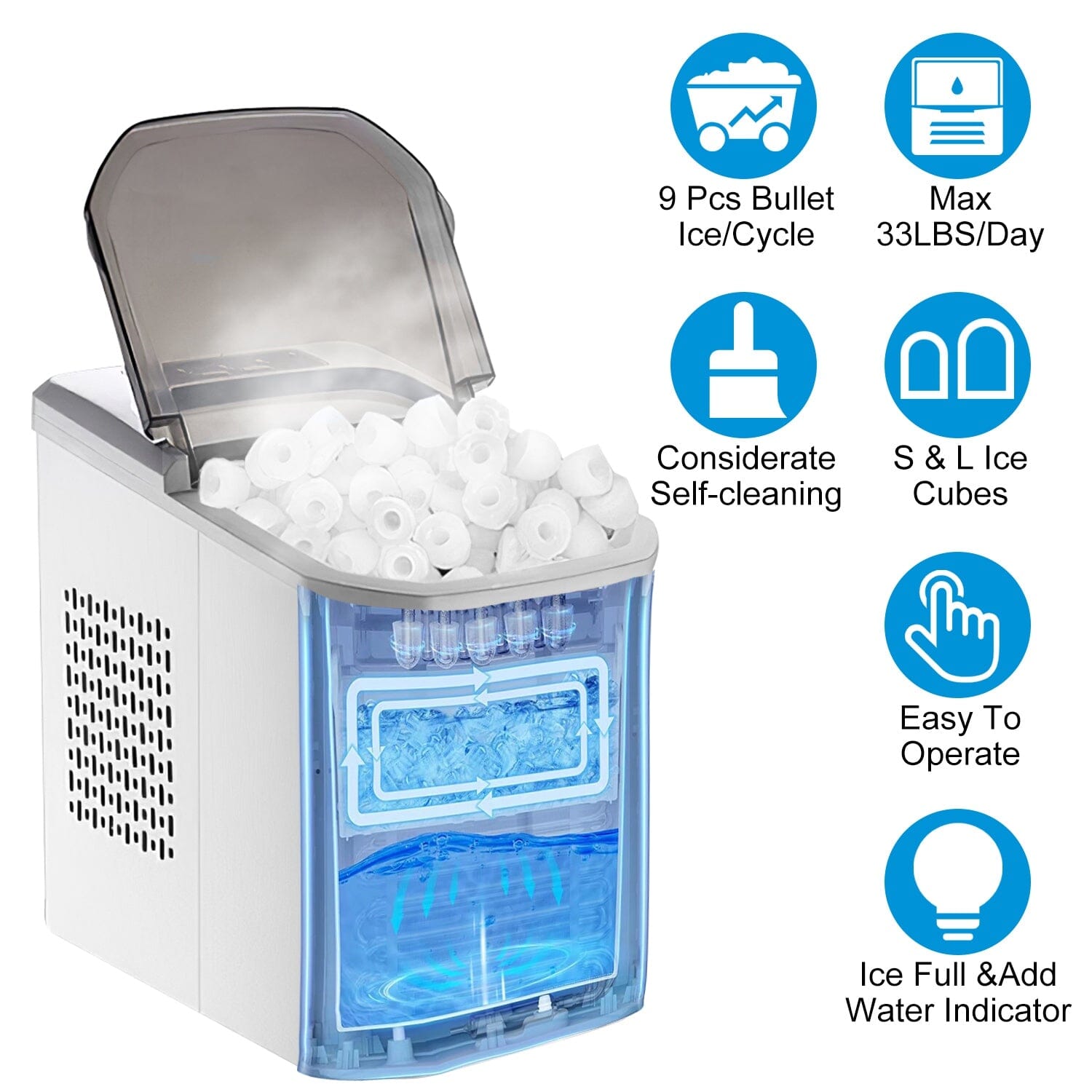 Electric Countertop Ice Make with Ice Scoop Basket Self Cleaning Cheap Sale Supply