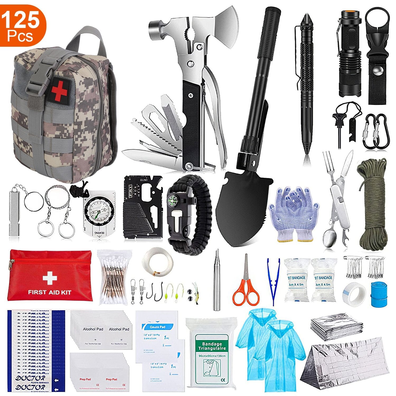 125-Pieces: Emergency Survival Gear Tactical for Outdoor Adventure Cheap Pictures