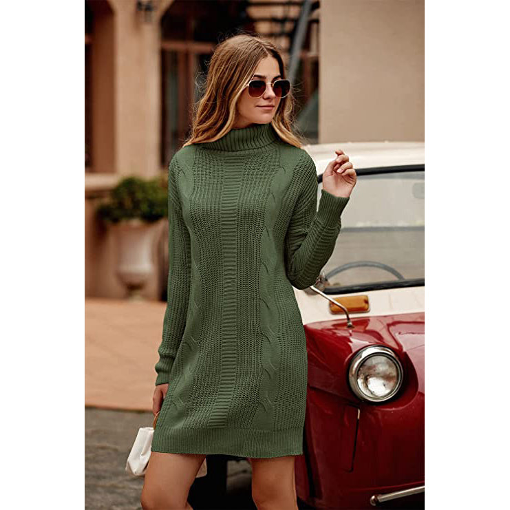 Turtleneck Pullover Sweaters Casual Long Sleeve Plain Winter Knit Sweater Dress Sale Wholesale Pice