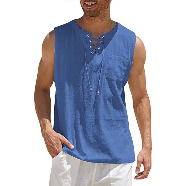 Men's Cotton Linen Tank Top Shirts Casual Sleeveless Lace Up Beach Hippie Tops Bohemian Renaissance Pirate Tunic Get To Buy For Sale