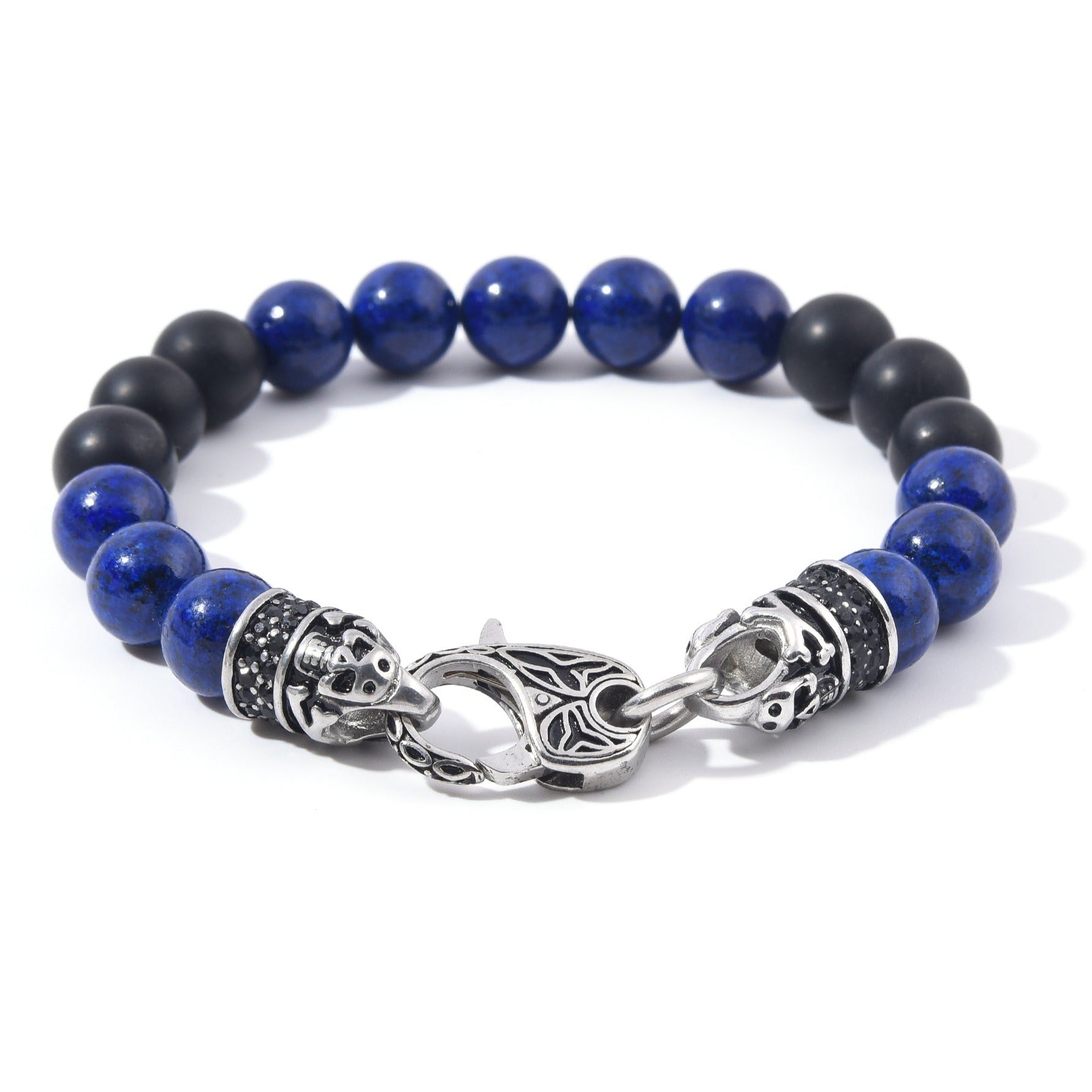 Genuine Black Matte Agate Lapis Stainless Steel Beaded Men's Bracelet Discount Explore