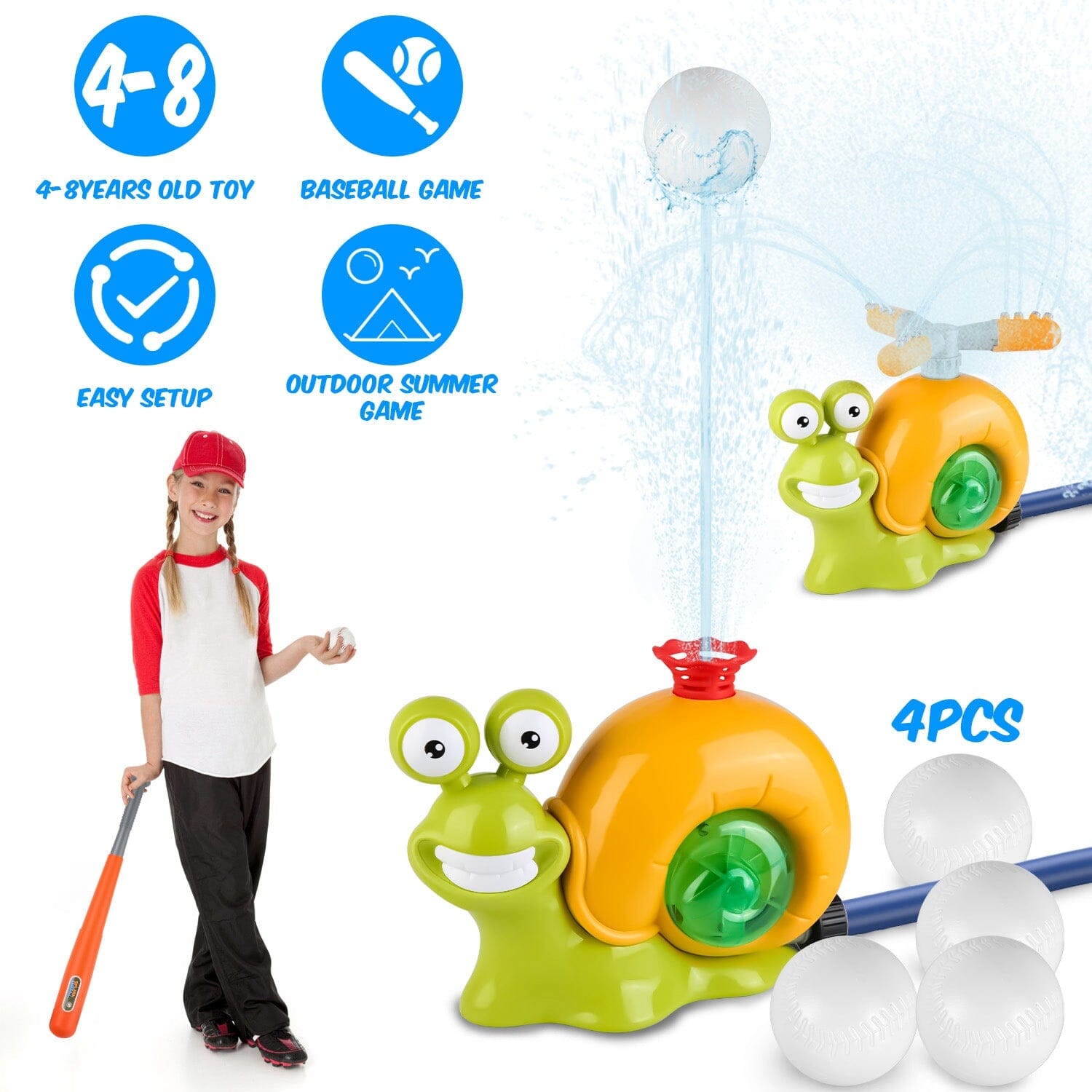 2-in-1 Snail Water Sprinkler Baseball Toy with 2 Sprinkler Nozzles Fashionable Cheap Online