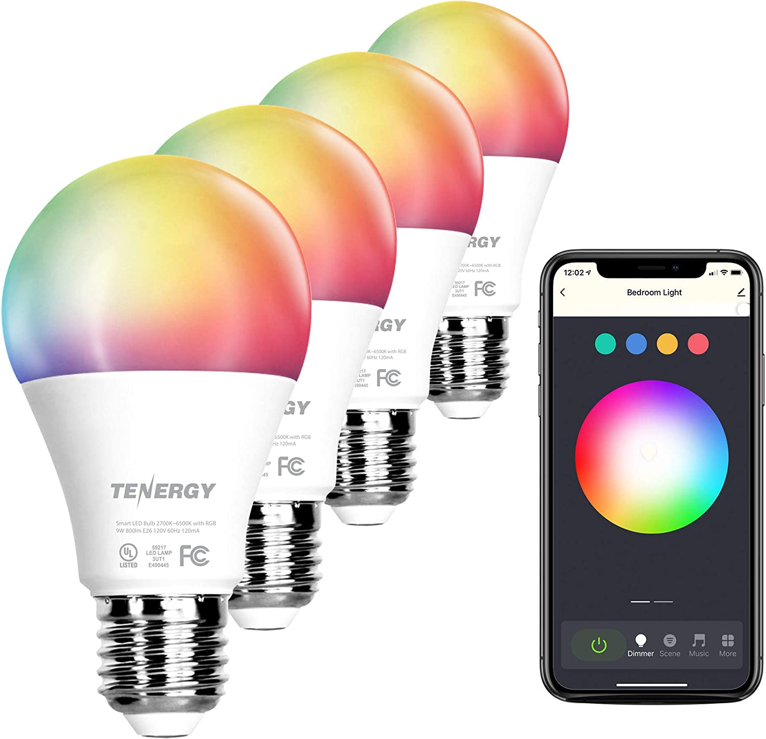 4-Pack: Smart WiFi LED Light Bulb with White and Color Changing Light Bulb Outlet Fashion Style