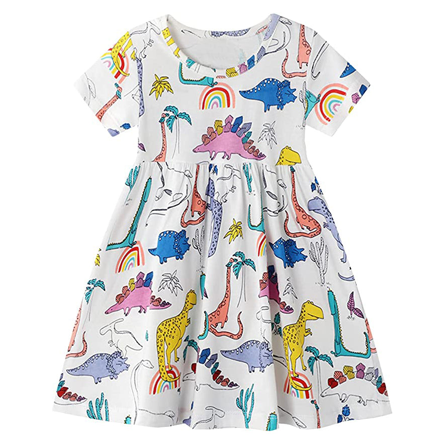 Girl's Dinosaur Tunic Short Sleeve Summer Casual Dress Free Shipping Good Selling