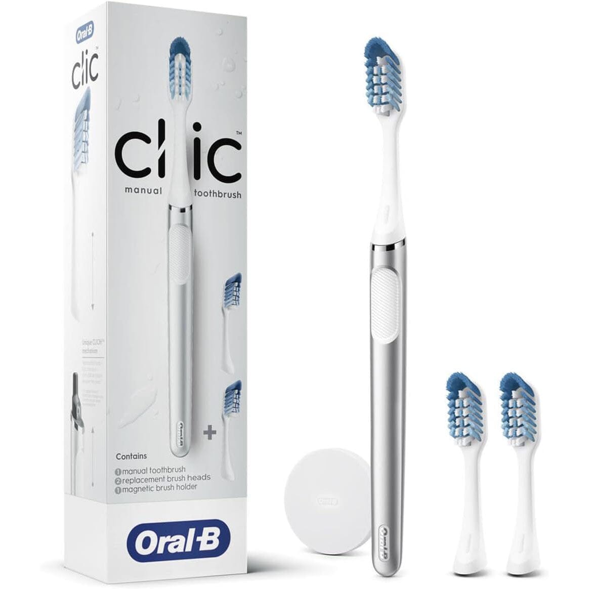 Oral-B Clic Deluxe Starter Kit, Manual Toothbrush with 3 Brush Heads & Magnetic Brush Mount Clearance Big Sale