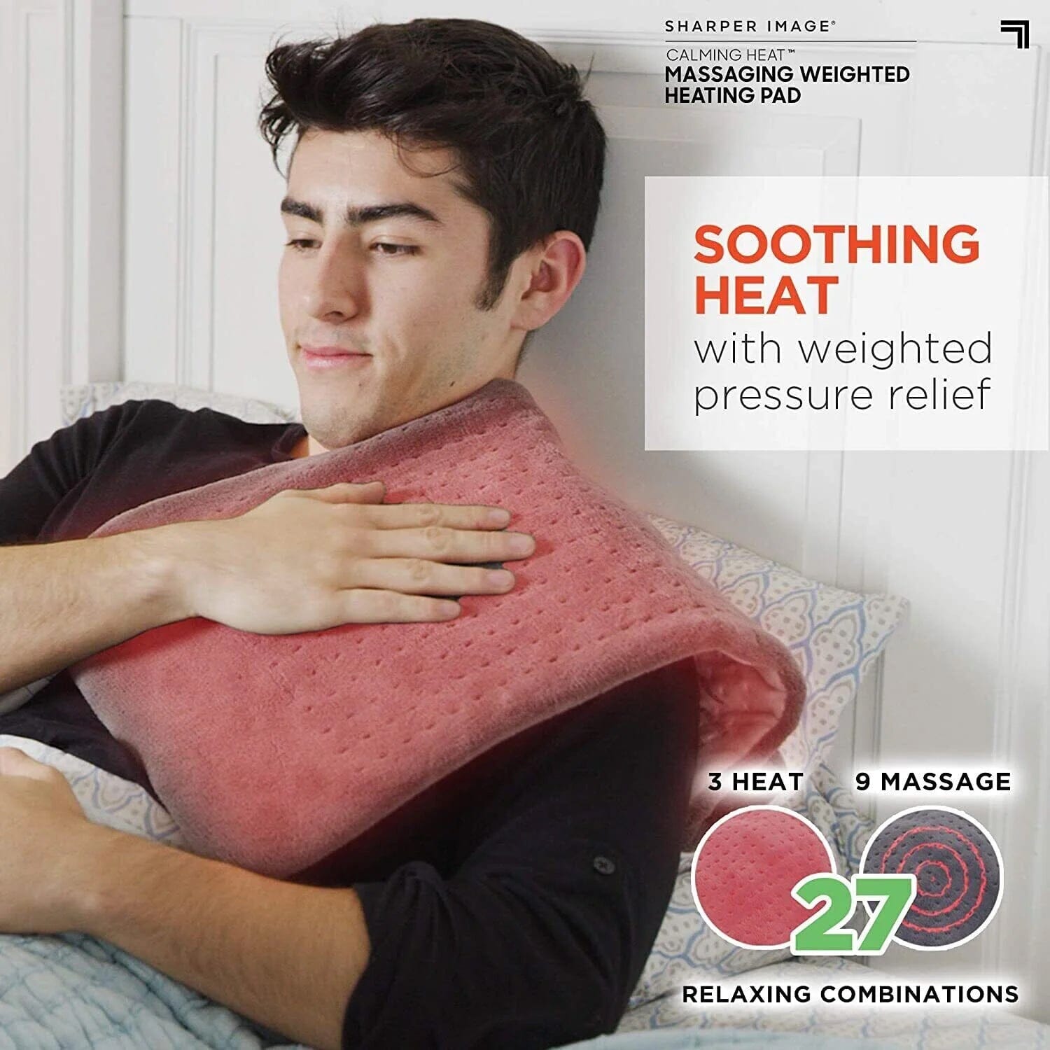 Calming Heat Massaging Weighted Heating Pad by Sharper Image (Refurbished) Sale Deals