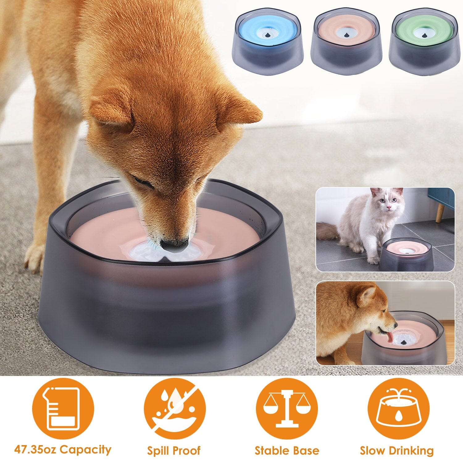 No Spill Dog Cat Water Bowl Spill Proof Slow Water Feeder 2025 Cheap Pice