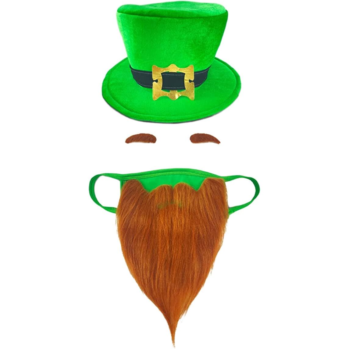 St. Patrick's Day Beard Face Mask and Green Hat Leprechaun Costume for Adults Sast Cheap Pice