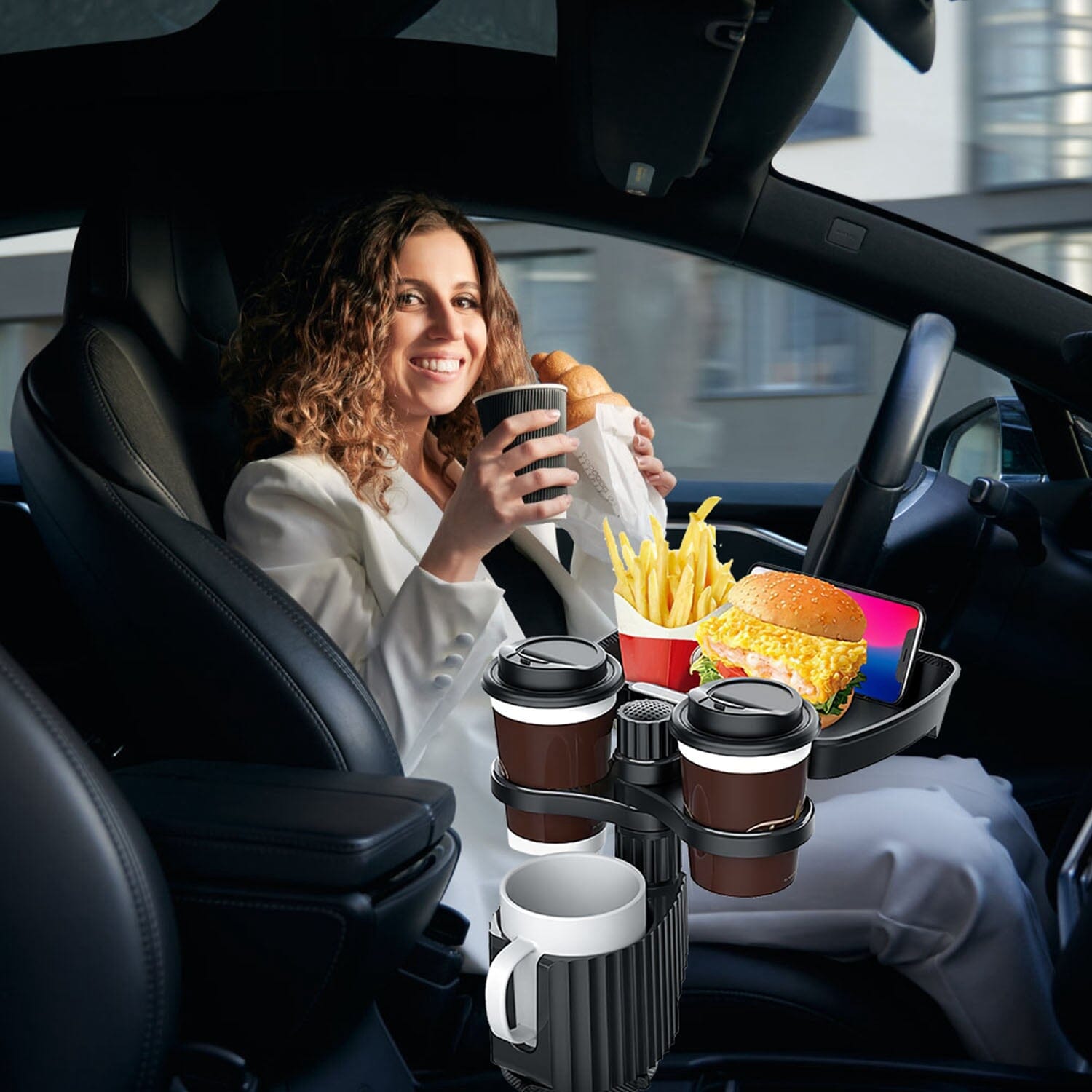 4-in-1 Car Cup Holder Tray Food Table Outlet Deals