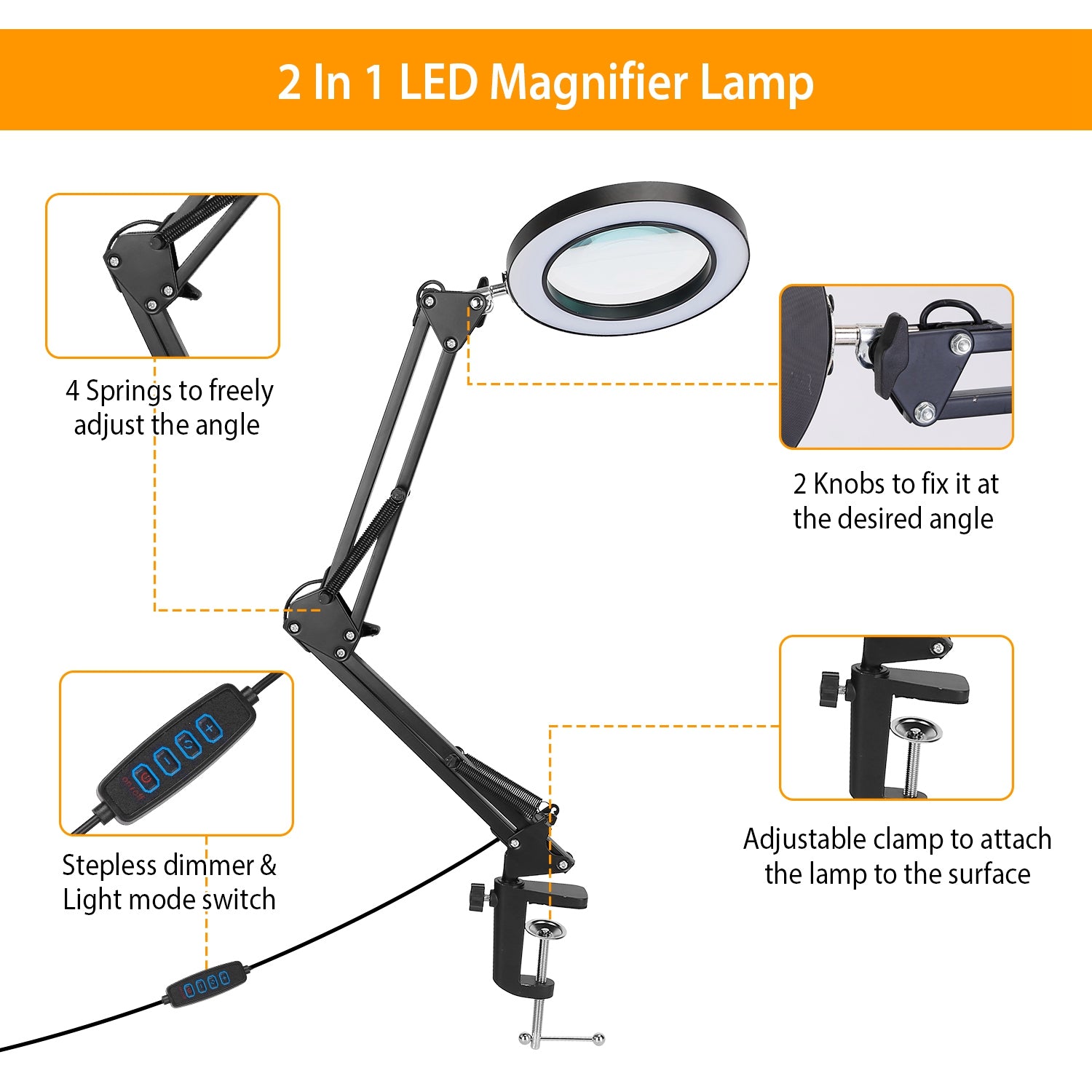 2-in-1 LED Magnifier Desk Lamp with 8x Magnifying Glass From China