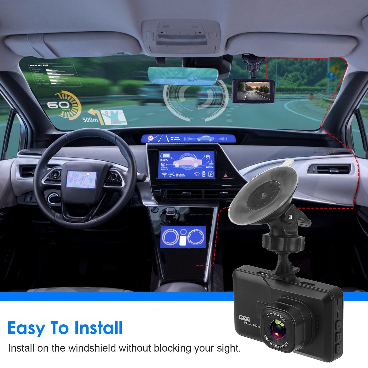 1080P Car DVR 3 Camera Dash Cam with 100° Angle Loop Recording Motion Detection Free Shipping Fashionable