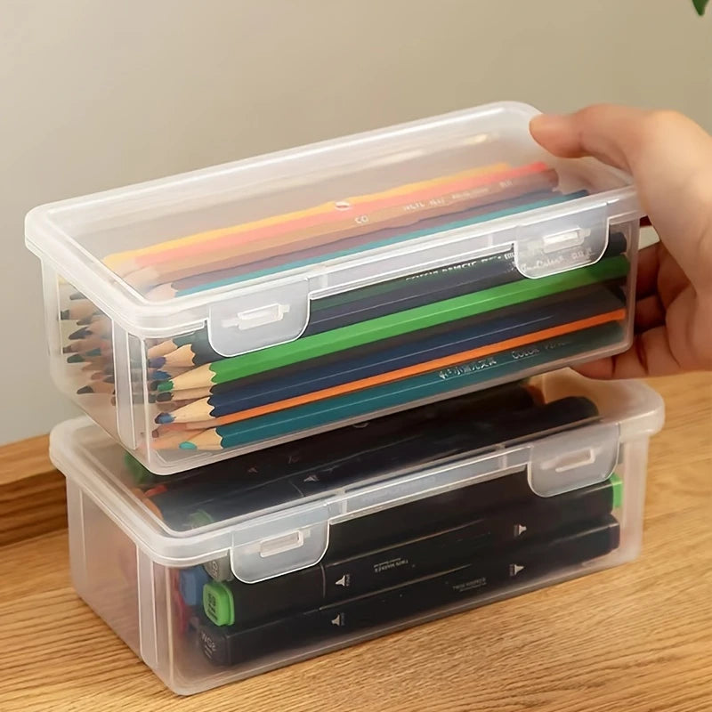 2-Pack: Extra Large Capacity Plastic Pencil Box Stackable Translucent Clear Pencil Box Shop Offer Online