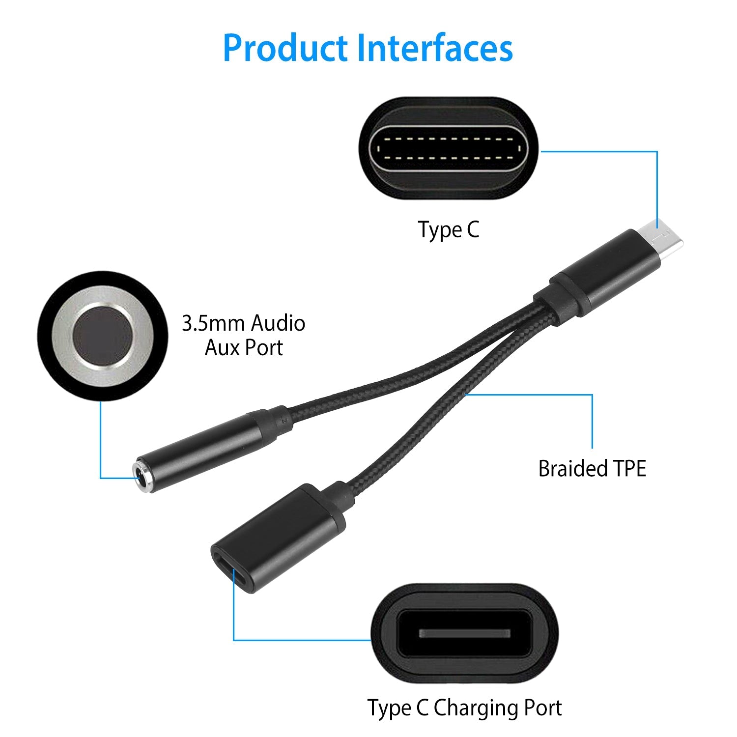 USB Type-C to 3.5mm Aux Audio Charging Adapter Braided Headphone Jack Splitter Cable Footlocker Finishline Cheap Pice