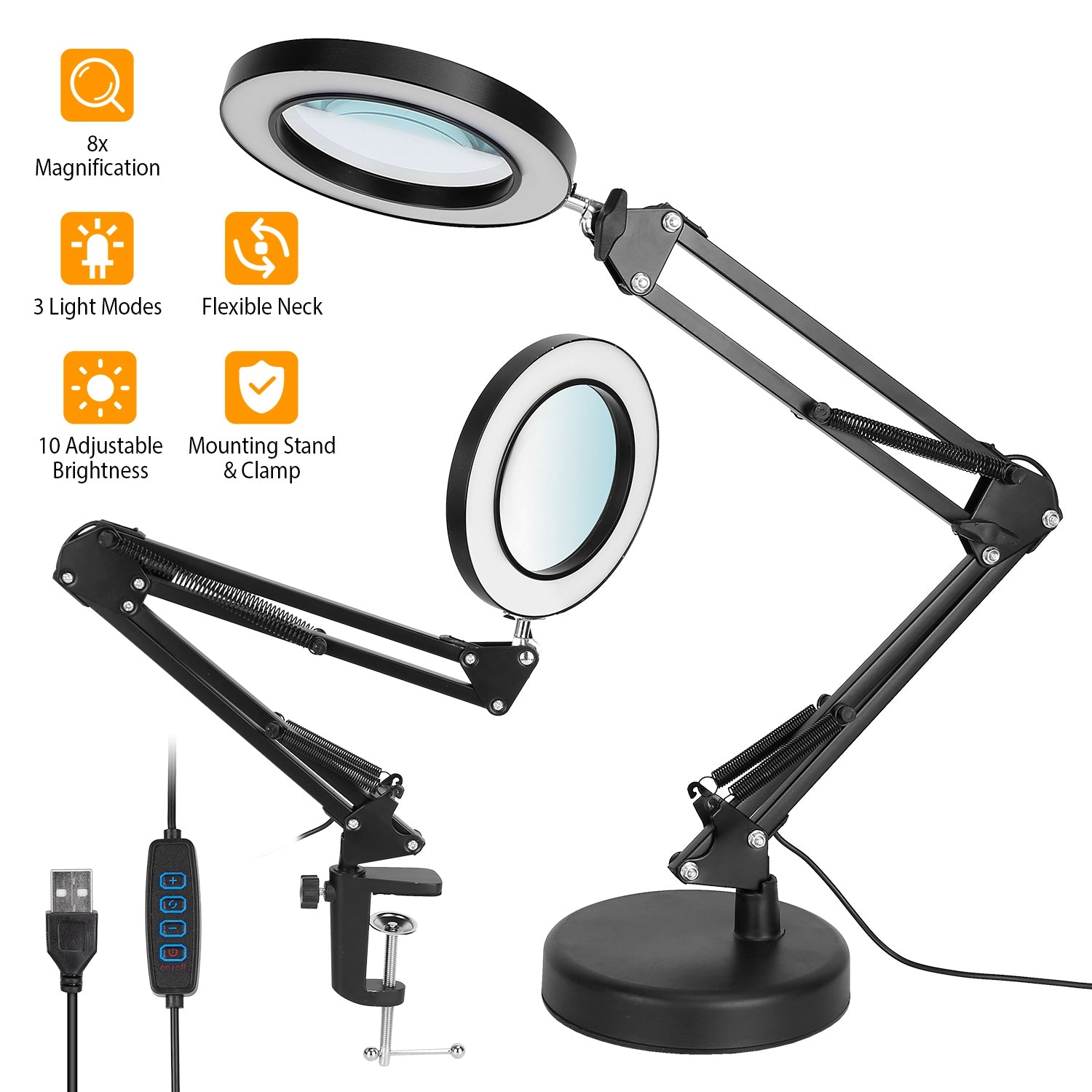 2-in-1 LED Magnifier Desk Lamp with 8x Magnifying Glass From China