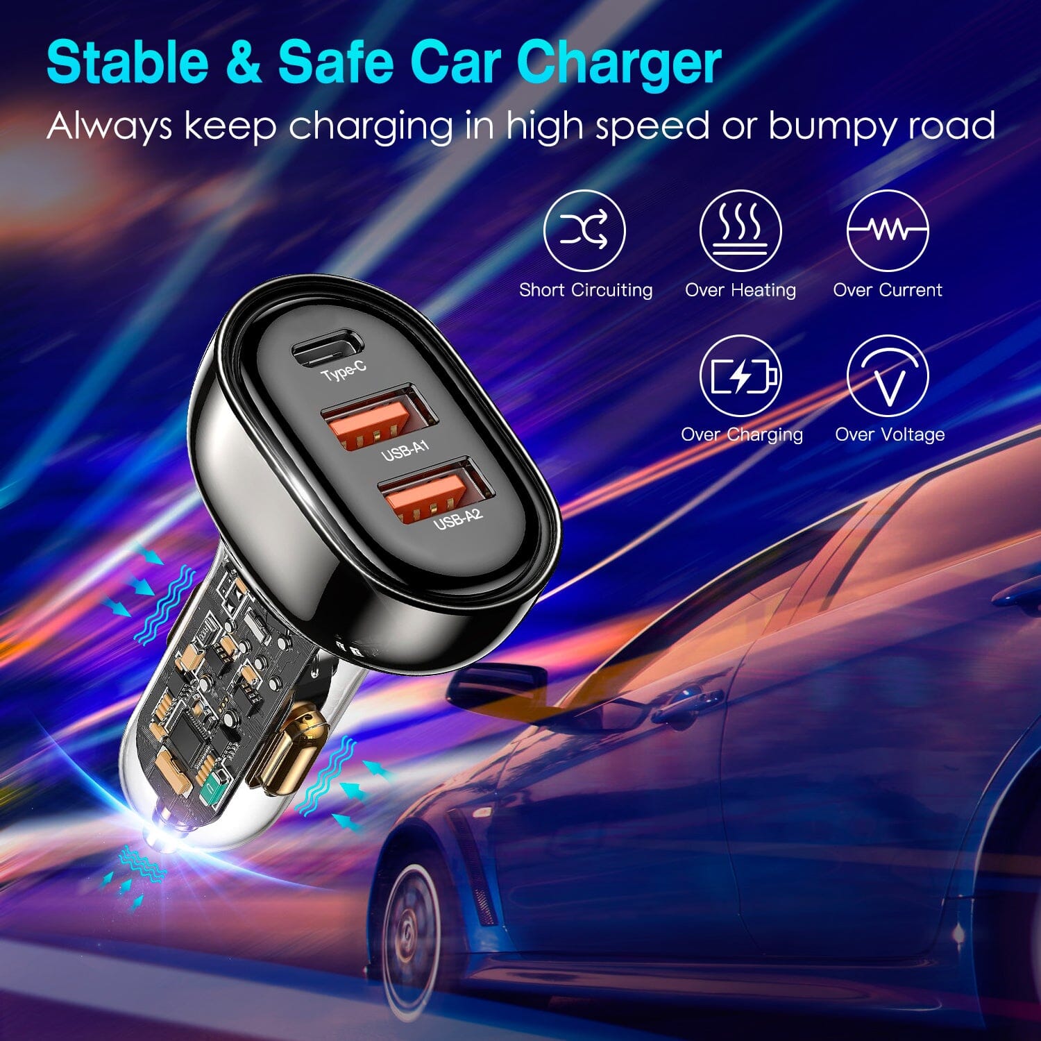 90W 3 Ports Fast Car Charger USB and Type C Manchester Great Sale Online