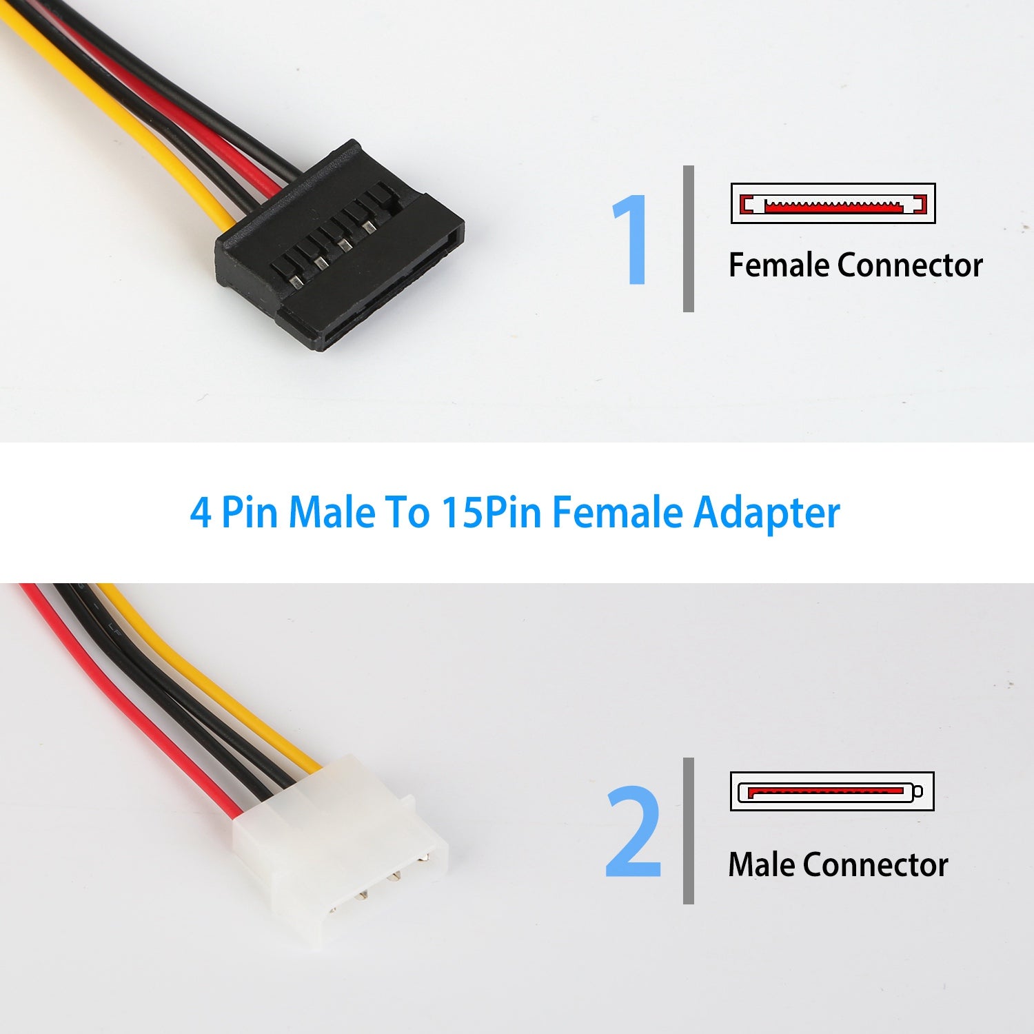 2-Pack: 4 Pin Male To 15Pin Female Data Cable Adapter Outlet Extremely