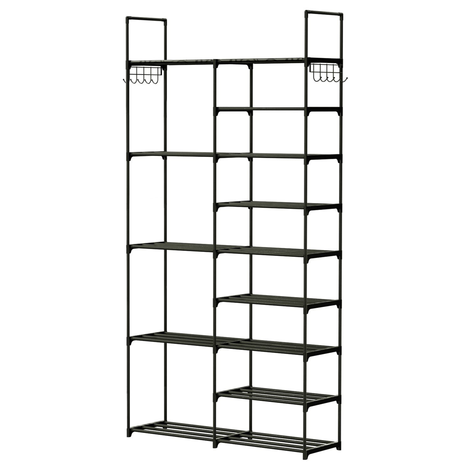 Metal Shoe Storage Shelf Free Standing Shoe Stand with 2 Row Hooks For Nice Cheap Online