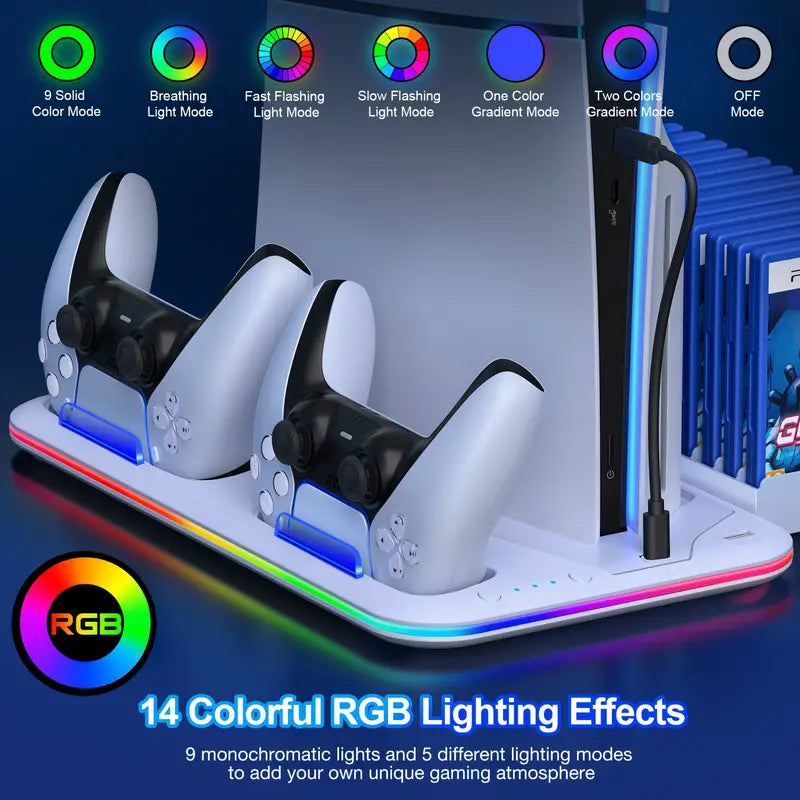 PS5 Cooling Stand with 3-Speed Adjustable Fan, RGB Lights, and Compact Design for PS5 Slim, Digital Largest Supplier For Sale